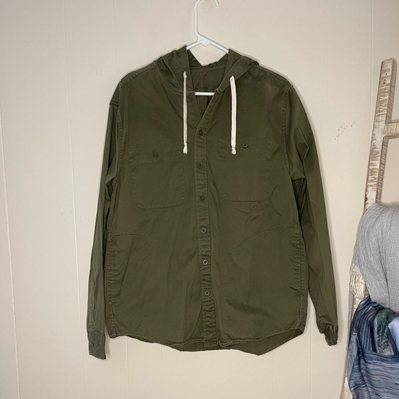 Dark Green American Eagle Button-Down with Hood - Size Large - Picture 1 of 3